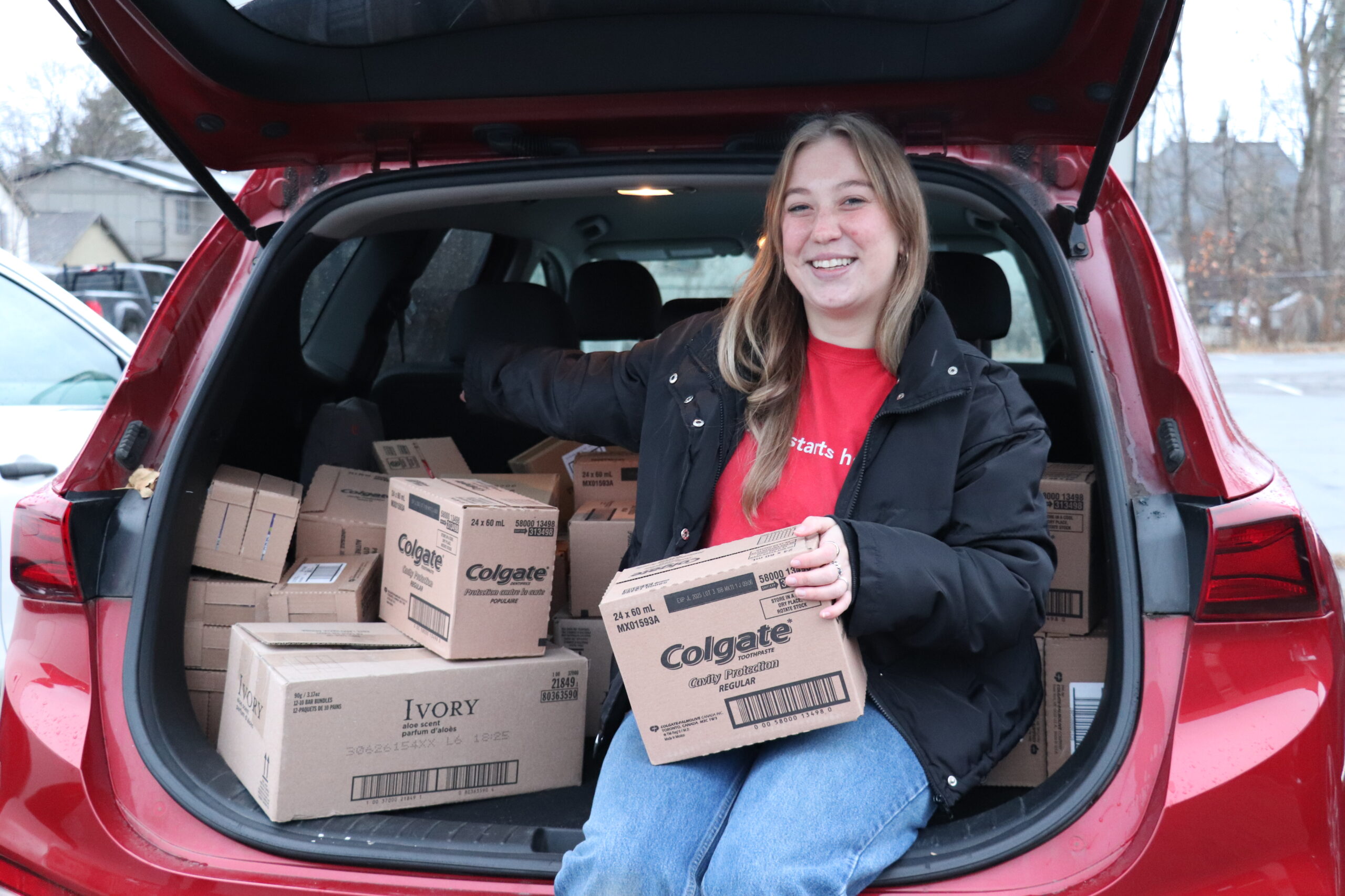 United Way staff with donations for Connaught School